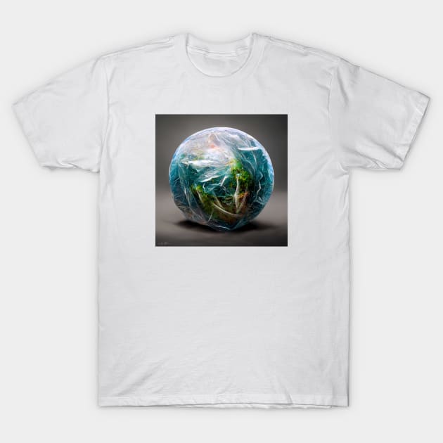 Earth Wrapped in a Plastic Bag T-Shirt by benheineart